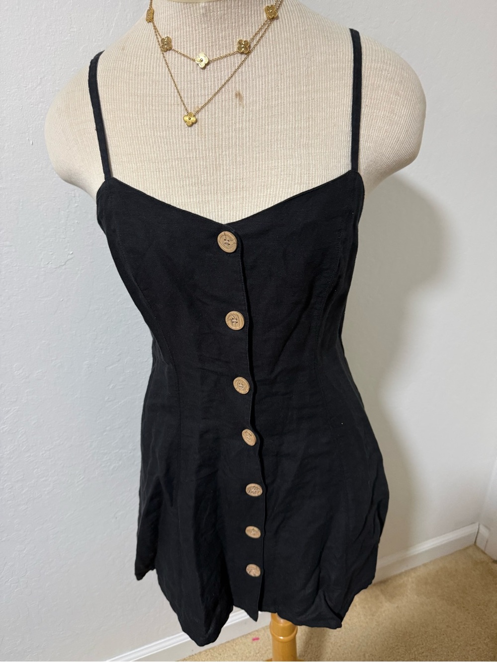 Urban Outfitters Black Button-Front Spaghetti Strap Top